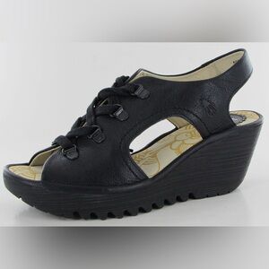 Fly London Ylva Leather Lace Up Open Peep Toe
Wedge Sandals Sz EU 36 (5.5-6 US)